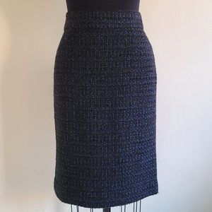 J Crew Black & Cobalt Tweed Pencil Skirt